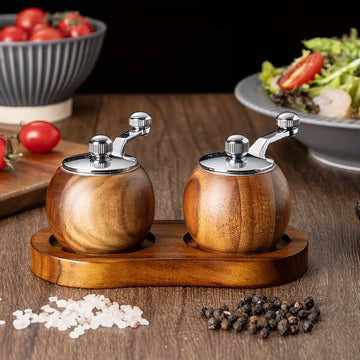 Round Ball Grinder Hand-cranked Acacia Wood Pepper Grinder Base Ceramic Core Manual Pepper Grinder Kitchen Tool