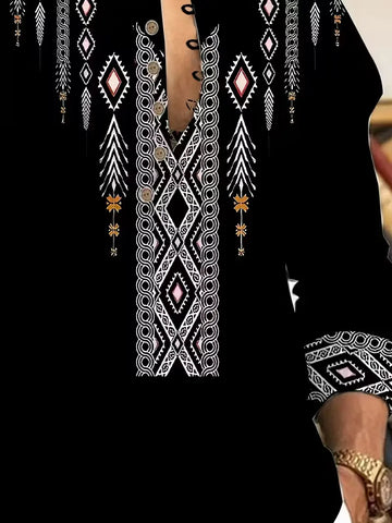 1pc Men'S Casual Striped Color Block Long Sleeve Button-Up Shirt,