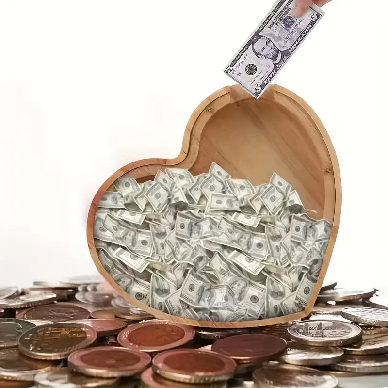 Wooden Heart-shaped Funny Piggy Bank