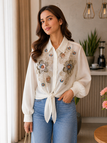 Elegant Embroidered Viscose Rayon Women Shirt