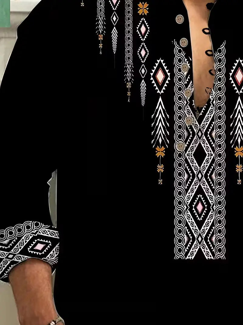 1pc Men'S Casual Striped Color Block Long Sleeve Button-Up Shirt,