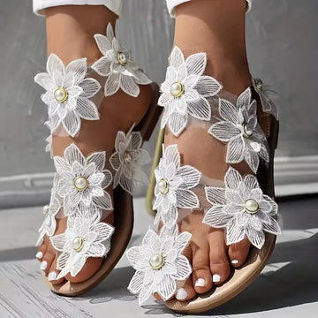 Faux Pearl Women's Flowers Flat Sandals