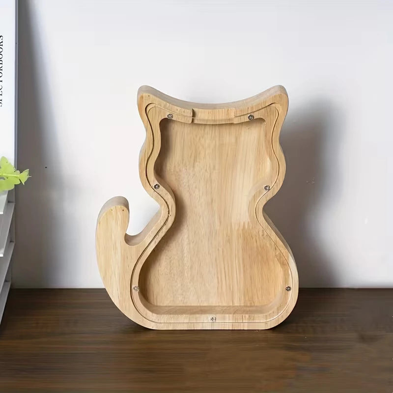 Charming Wooden Cat-Shaped Penny Bank
