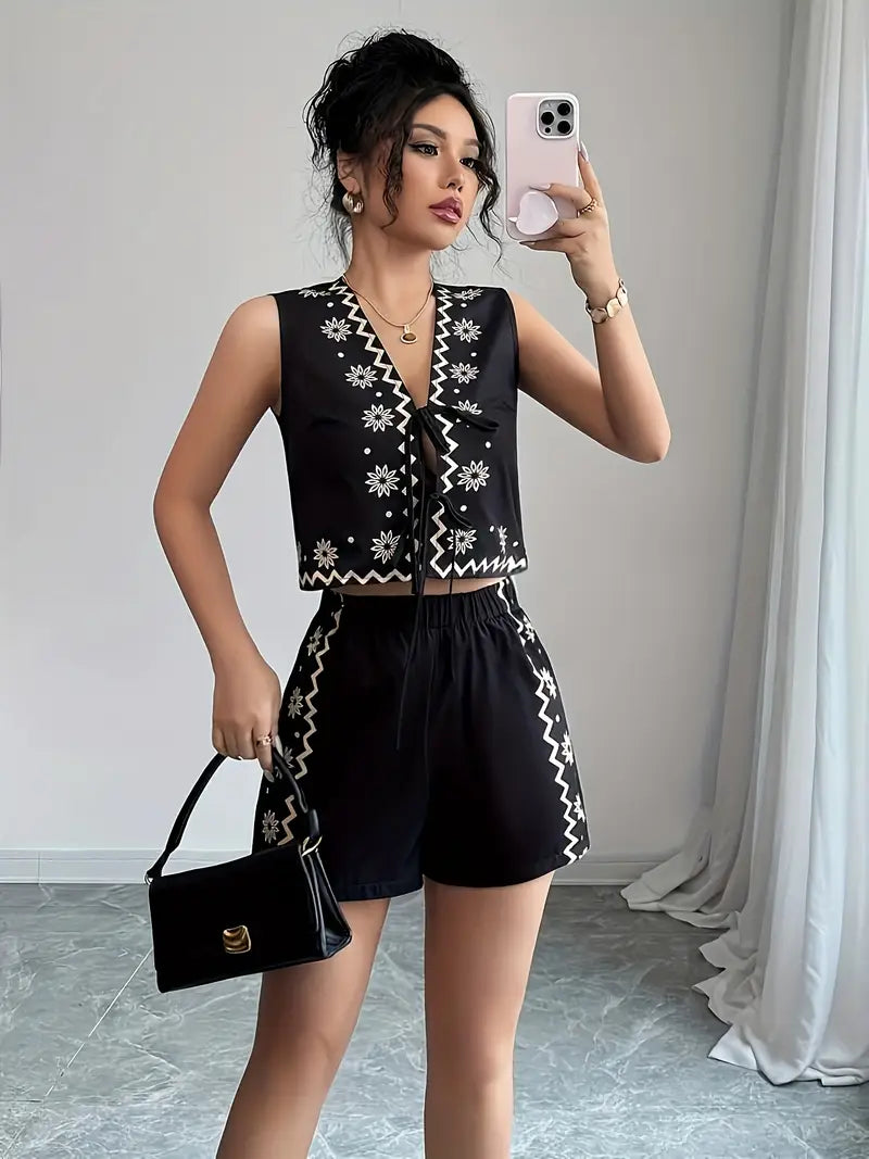 2pcs Women'S Casual Vest and Shorts Set