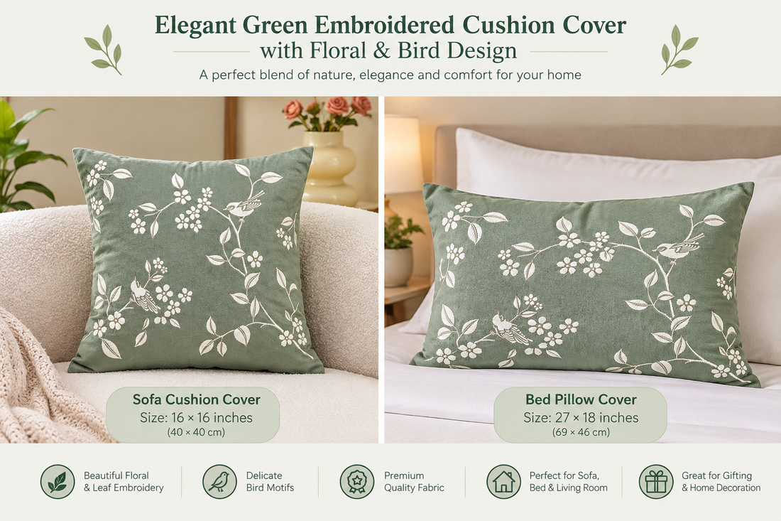 Embroidered Bed Pillow Covers & Cushion Covers with Floral – Set of 2