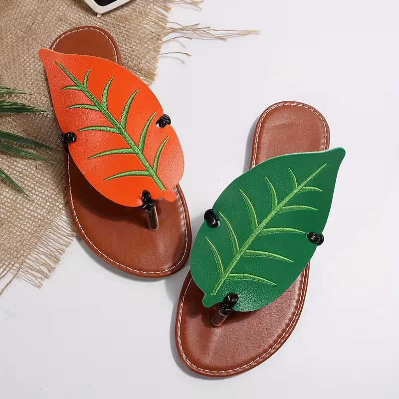Summer Fashion Simple Elegant Versatile Women'S Flat Embroidered Leaf