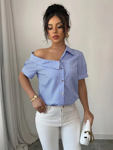 Off-Shoulder Striped Shirt for Women