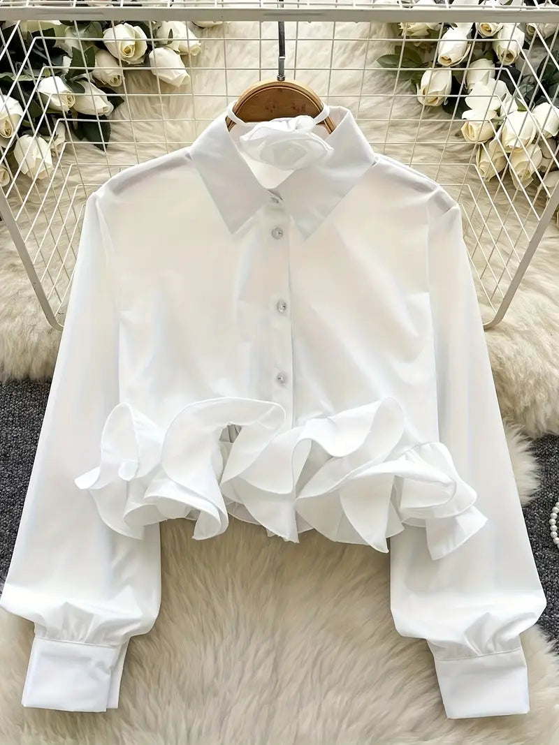 Pink Ruffled Collar & Cuff Trim, -Line Shirt