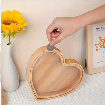 Wooden Heart-shaped Funny Piggy Bank
