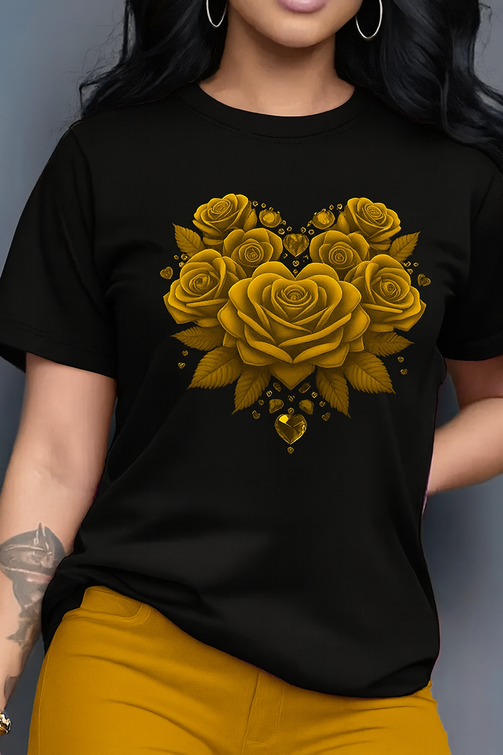Women'S Floral Rose Heart Print T-Shirt