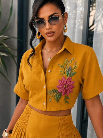 Embroidered Floral Crop Top