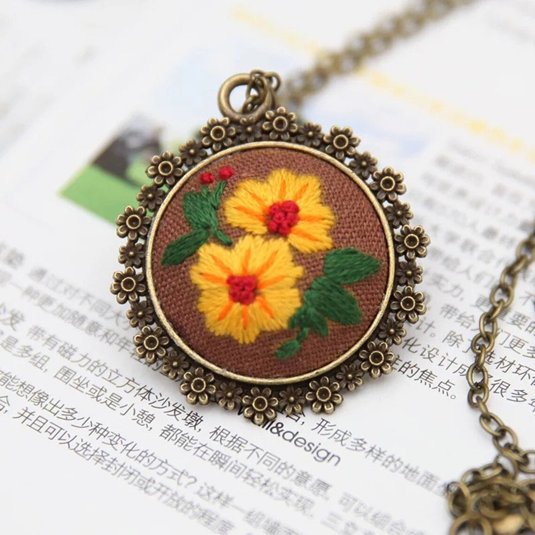 Hand-Embroidered Pendant Necklace